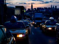 Empire State Cabs Rolling Home : Taxis In Rush Hour Traffic with Manhattan Skyline  : Queens