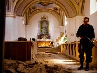 Croat Solider in a Shelled Church : Osijeck : Croatia